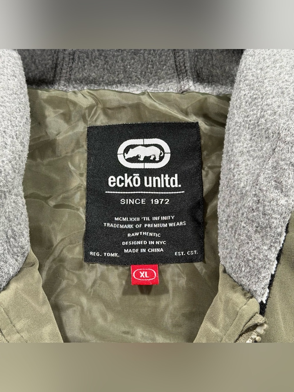Ecko Unltd Mens Hooded Bomber Jacket Size XL Olive Green Full Zip Windbreaker - Picture 4 of 11